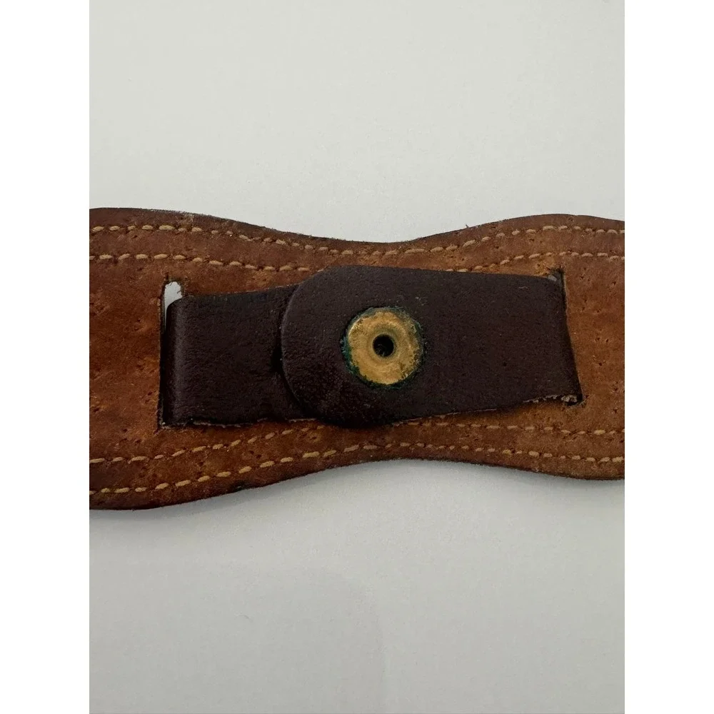 Genuine Leather Bund Watch Strap Dark Brown Cuff Band Silver Buckle 866